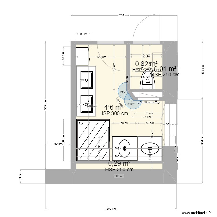 SDB Bouscat. Plan de 4 pièces et 6 m2