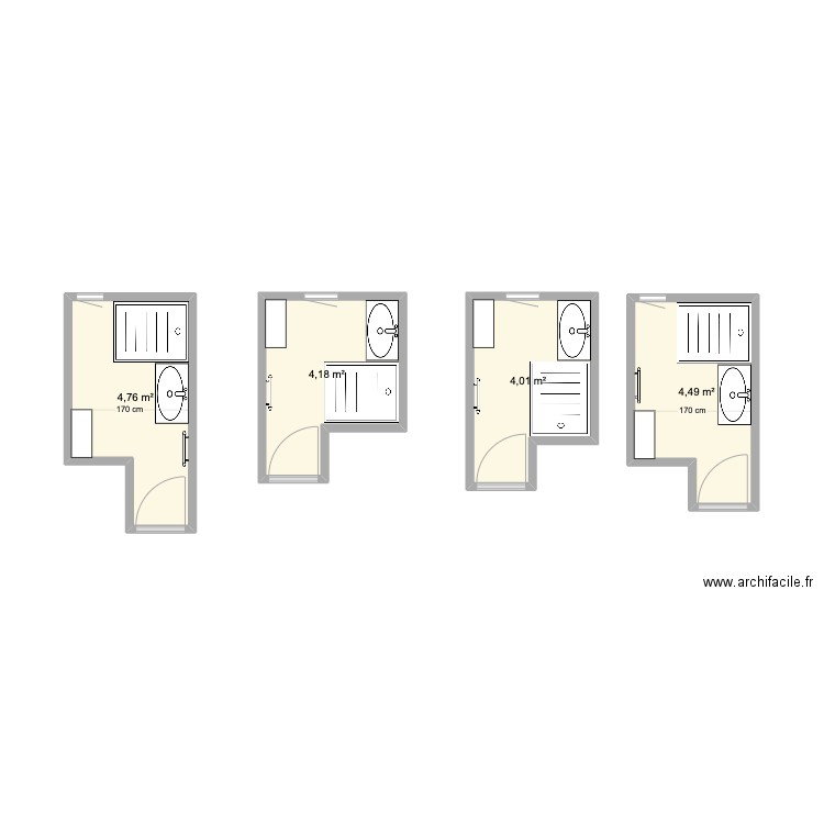 SDB. Plan de 4 pièces et 17 m2