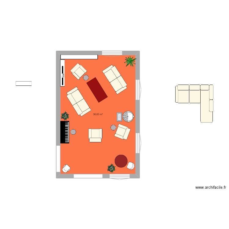 SALON . Plan de 1 pièce et 37 m2