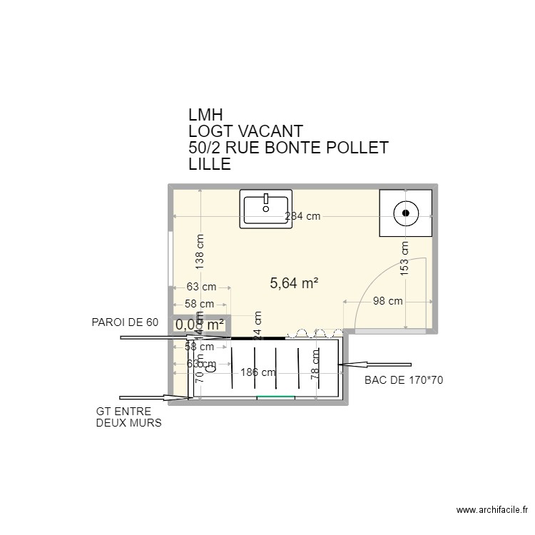 LMH LOGT VACANT LILLE - Plan 2 pièces 6 m2 dessiné par ALOBAT HABITAT