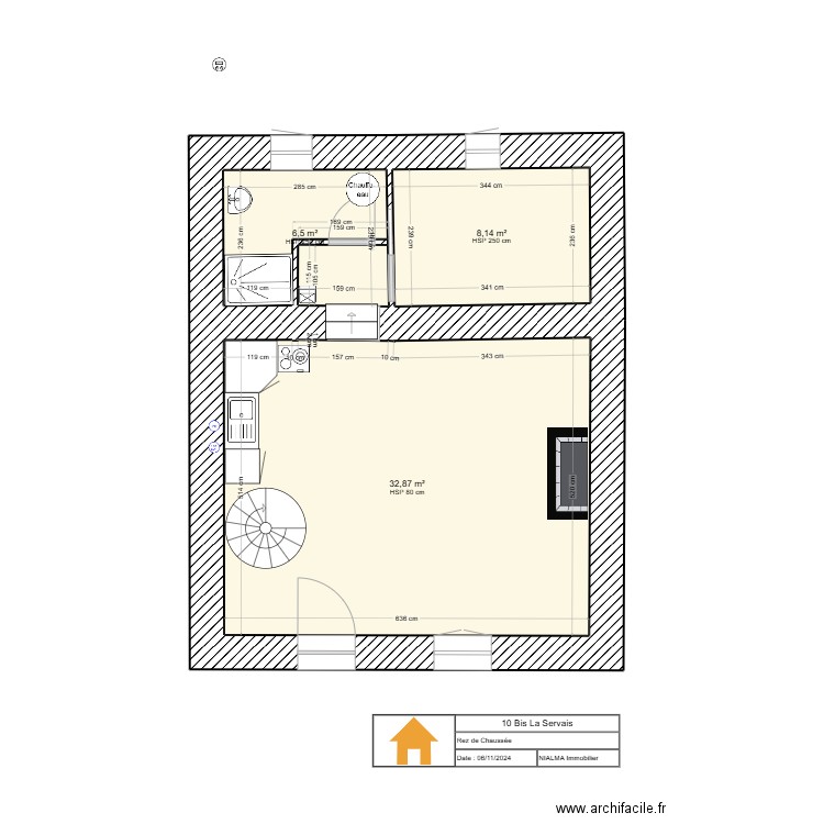 10 BIS LA SERVAIS plomberie. Plan de 3 pièces et 48 m2