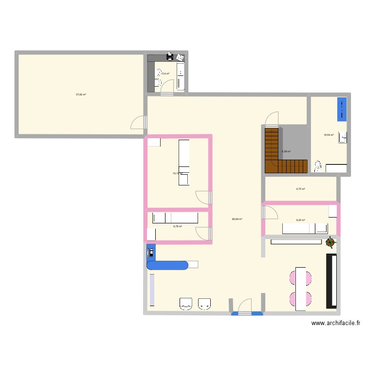 Plan institut body. Plan de 9 pièces et 189 m2