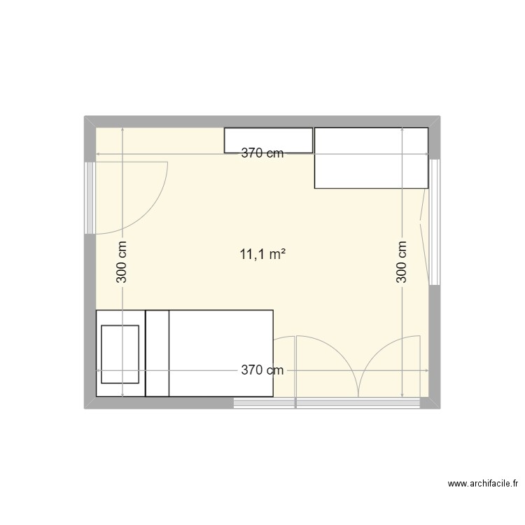 Chbr. Plan de 1 pièce et 11 m2