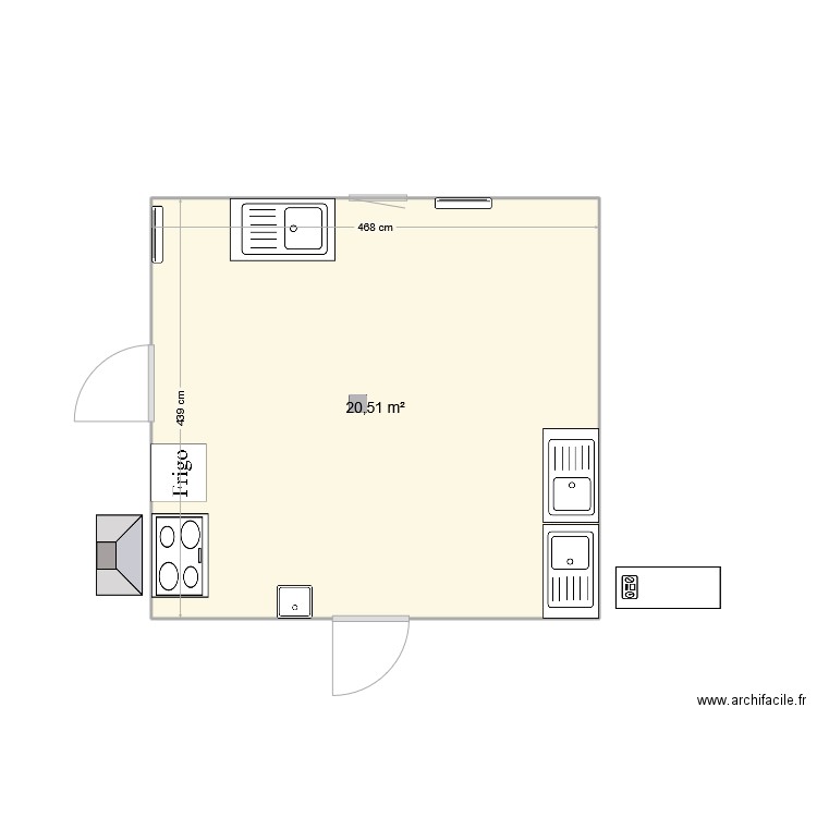 Cuisine Roquefort. Plan de 1 pièce et 21 m2