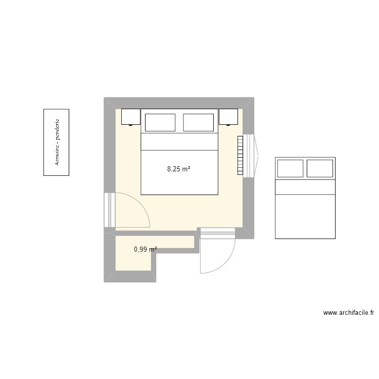 chambre 1. Plan de 2 pièces et 9 m2