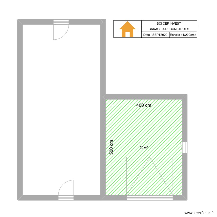 GARAGE A REBATIR. Plan de 1 pièce et 20 m2