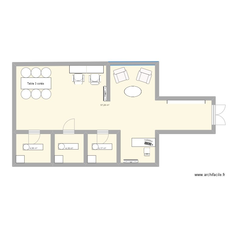 Institut. Plan de 4 pièces et 71 m2