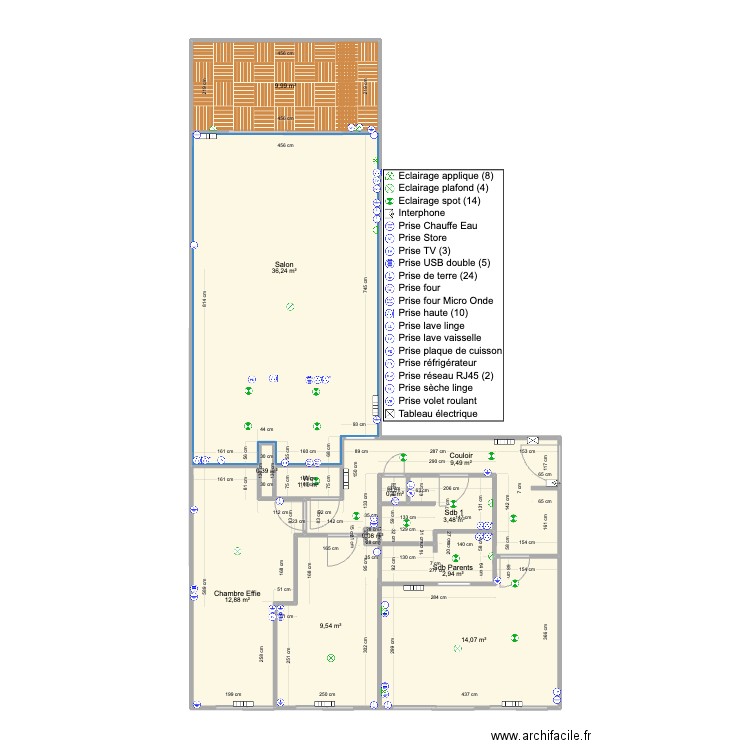 Santa Barbara finale sans meuble avec cotes. Plan de 12 pièces et 101 m2