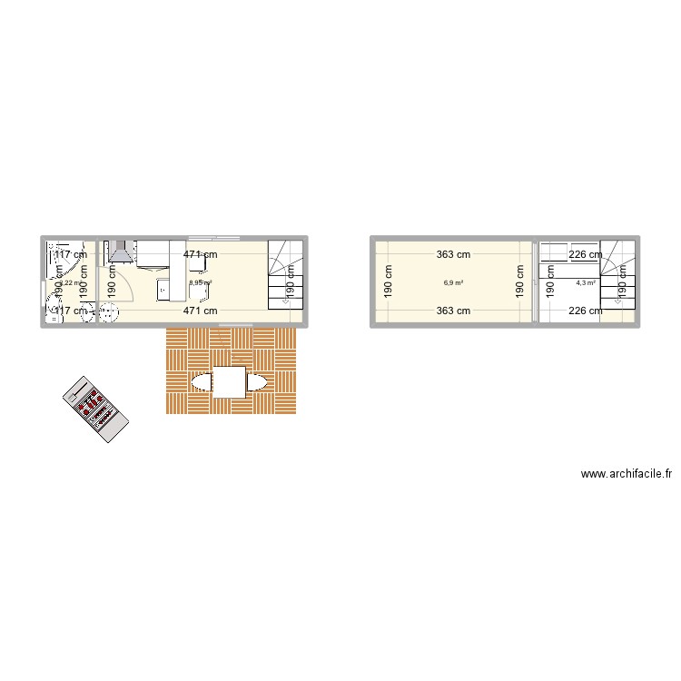 Tiny house a la kik’s. Plan de 4 pièces et 22 m2