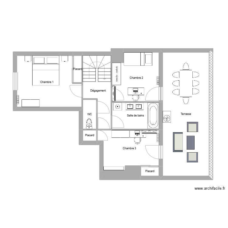 Deschamps niv 2. Plan de 12 pièces et 77 m2