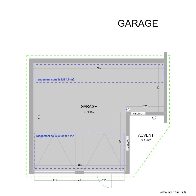 Garage. Plan de 1 pièce et 33 m2