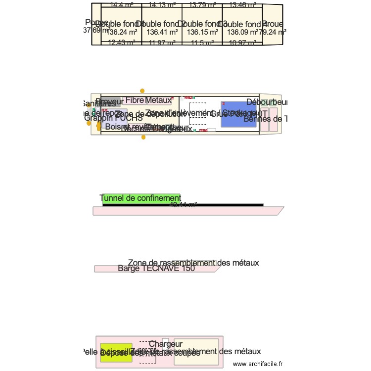 barge . Plan de 0 pièce et 0 m2