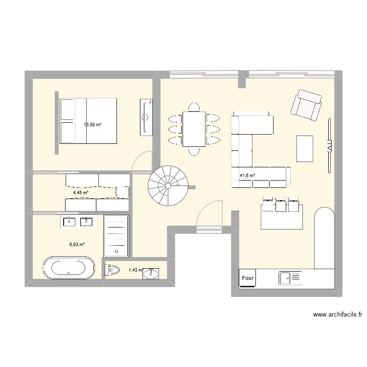 Plan maison 1. Plan de 5 pièces et 68 m2