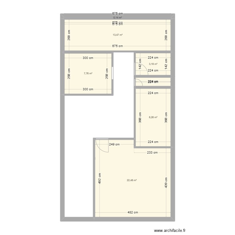 laverie. Plan de 7 pièces et 57 m2