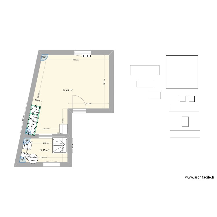 STUDIO DAMMARTIN 2. Plan de 2 pièces et 21 m2