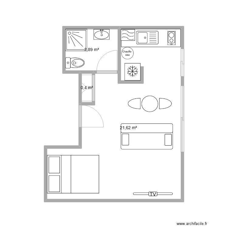 lionel. Plan de 3 pièces et 25 m2