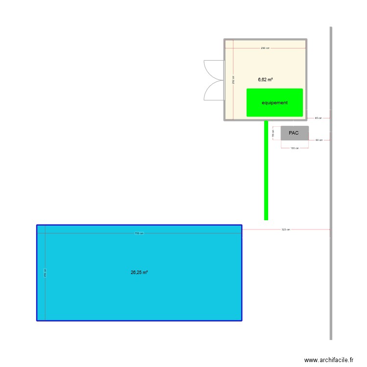 piscine. Plan de 5 pièces et 38 m2