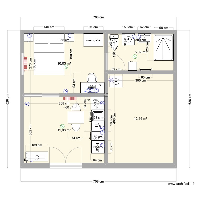 STUDIO. Plan de 4 pièces et 38 m2