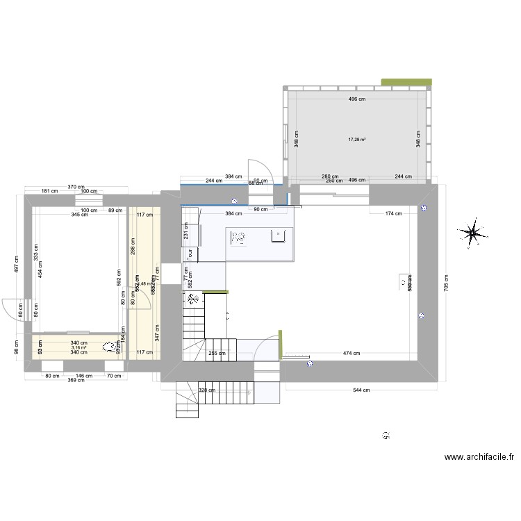 Moulin Neuf R+1. Plan de 3 pièces et 27 m2