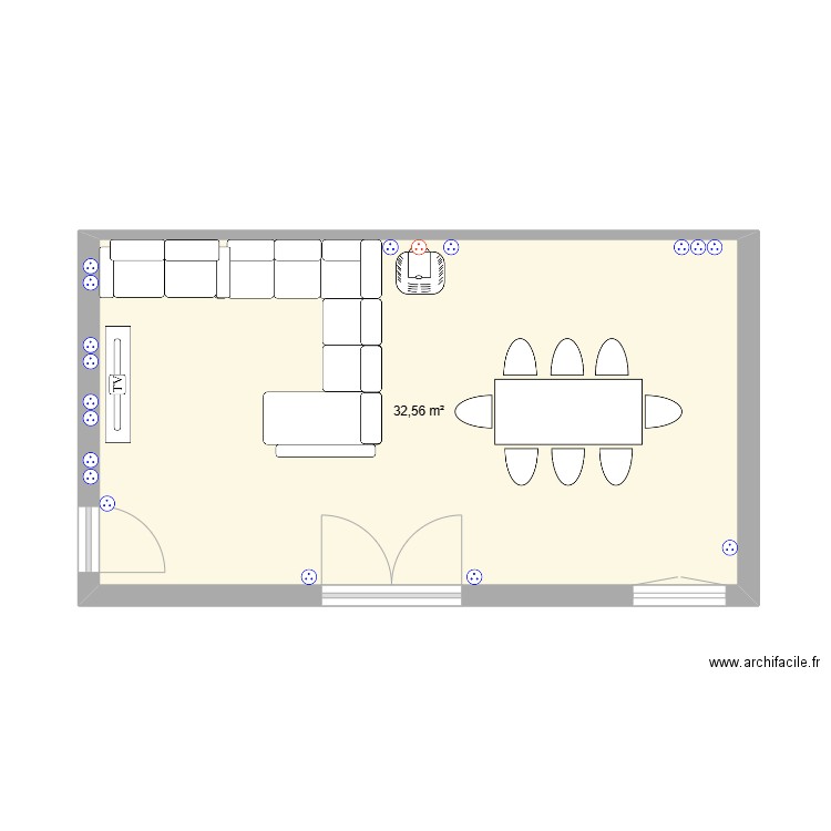 Salon. Plan de 1 pièce et 33 m2