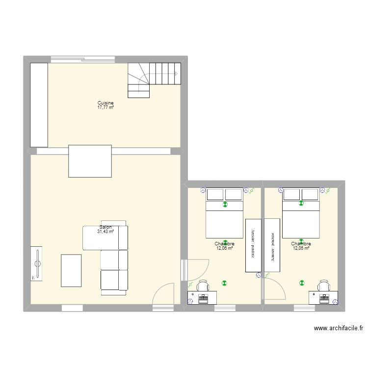 Riviera Cid. Plan de 4 pièces et 73 m2