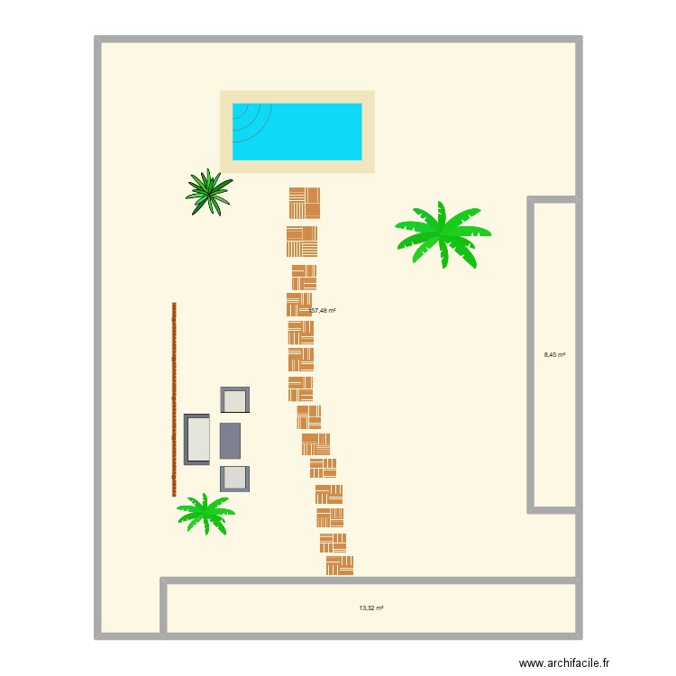 jardin . Plan de 3 pièces et 179 m2