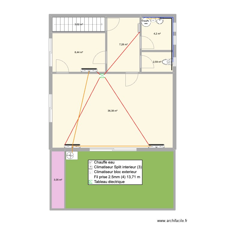 Pierre Nugues (Sanitaire - clim). Plan de 8 pièces et 90 m2