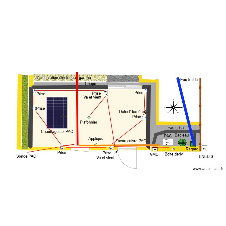 Gaines véranda . Plan de 1 pièce et 19 m2