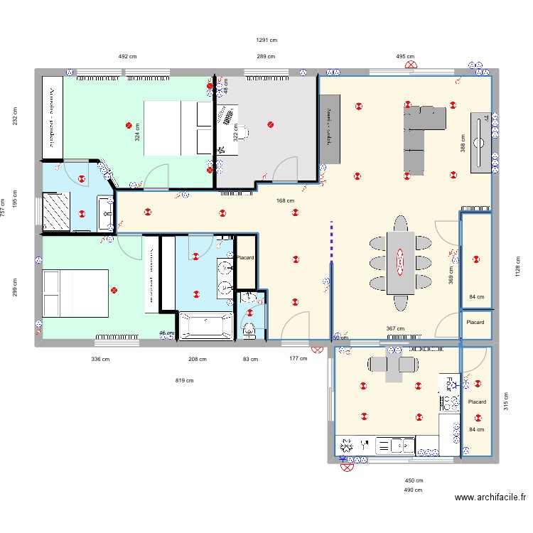 BENOIST ET CLAIRE - Plan général avec mobilier . Plan de 8 pièces et 109 m2