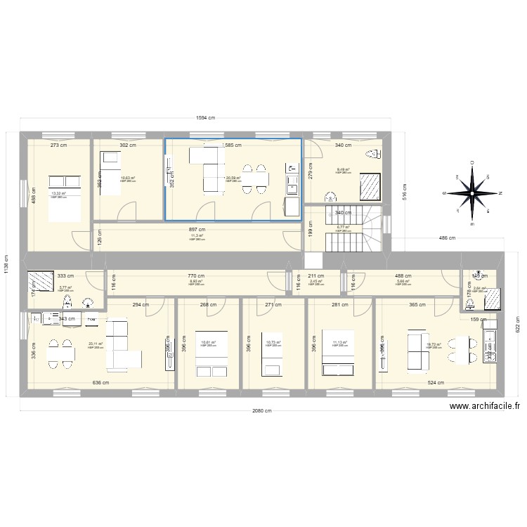 PLAN 1ER ETAGE COLLOREC 2. Plan de 16 pièces et 173 m2