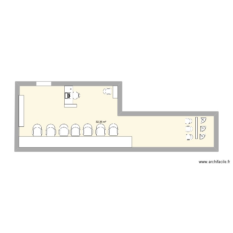 salon de coiffeur. Plan de 1 pièce et 32 m2