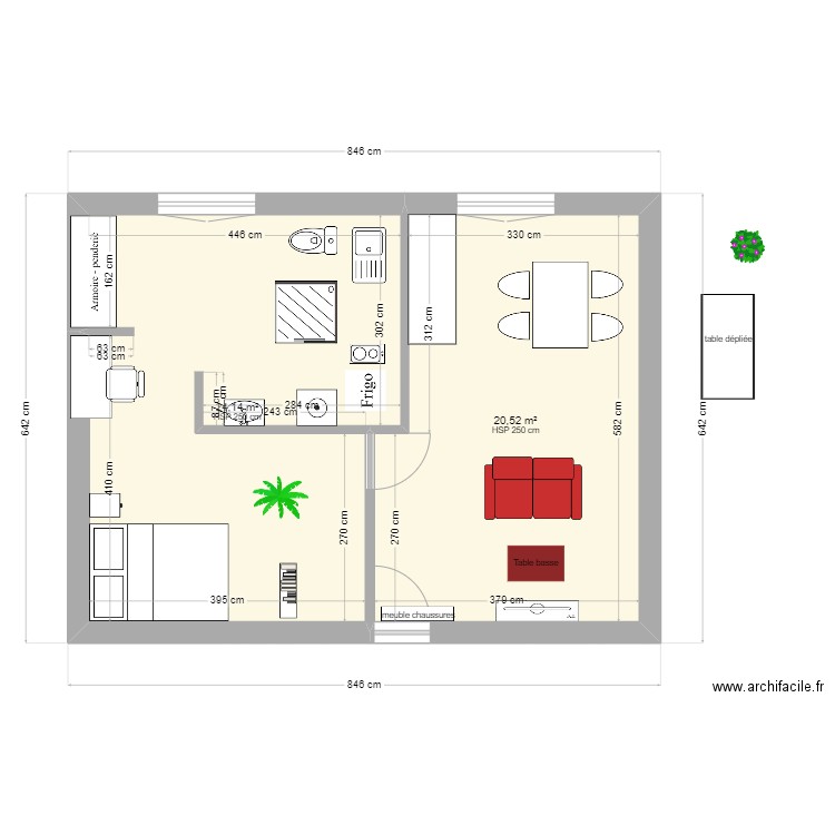 Amélia2. Plan de 2 pièces et 45 m2