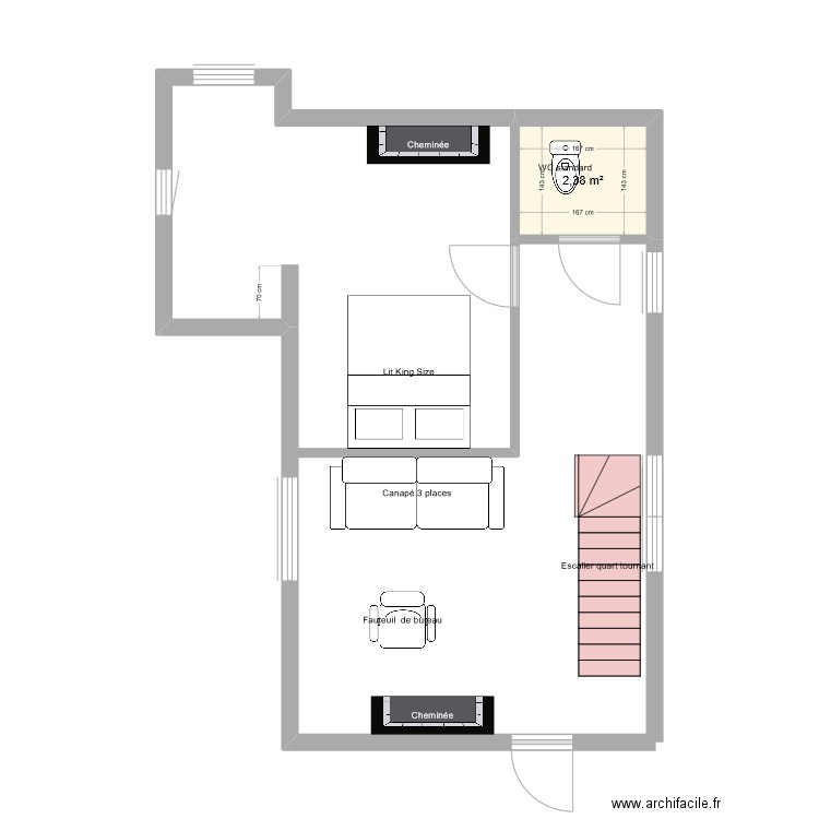 ruguellou v2. Plan de 1 pièce et 2 m2