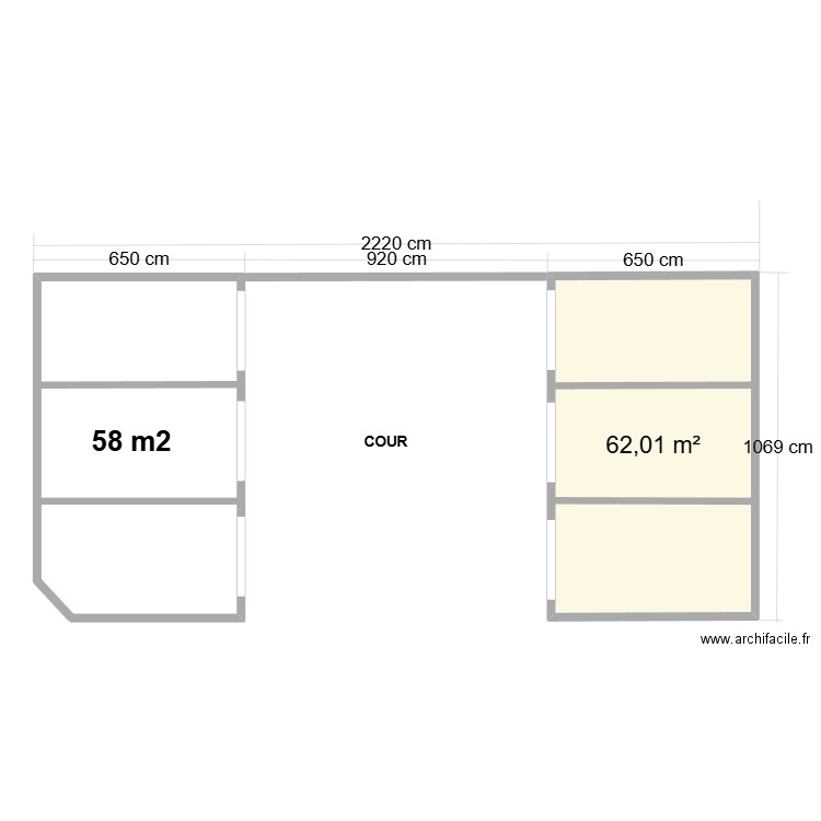 garage 2. Plan de 1 pièce et 62 m2