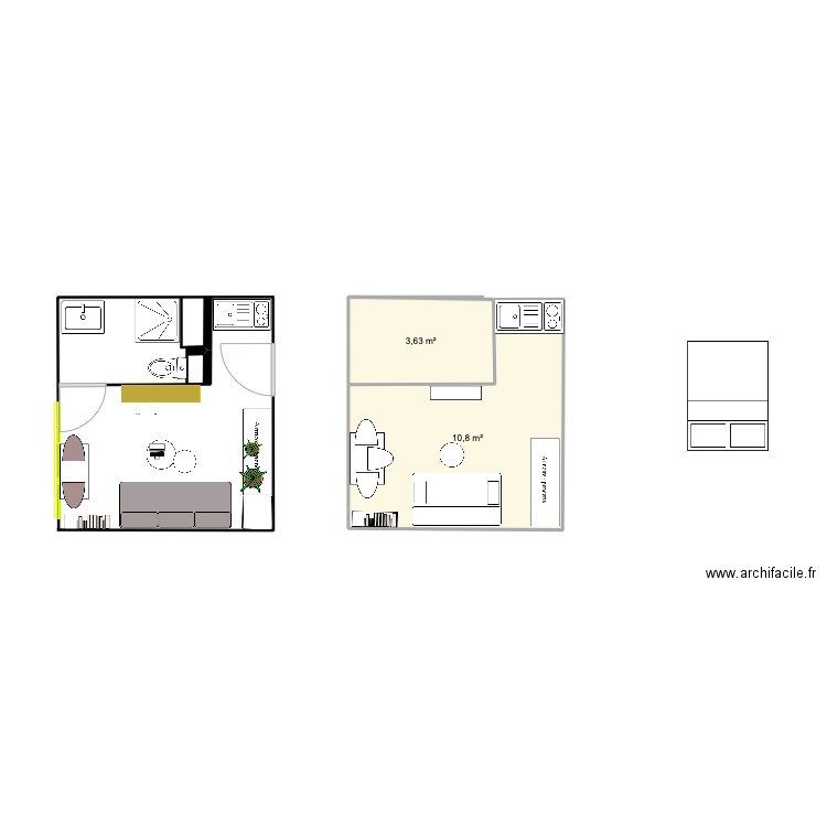 STUDIO 52. Plan de 2 pièces et 14 m2