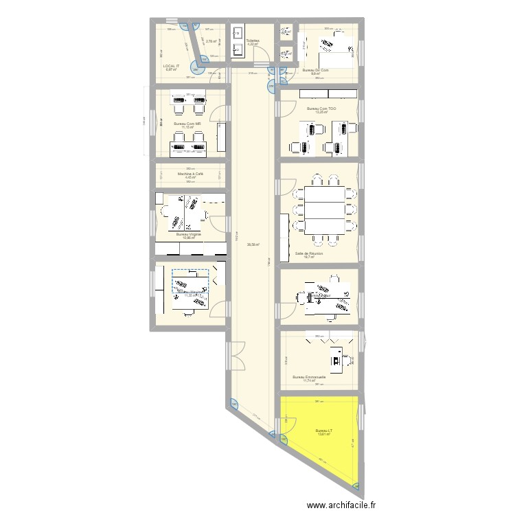 BUREAU COMPLET GLT. Plan de 16 pièces et 171 m2