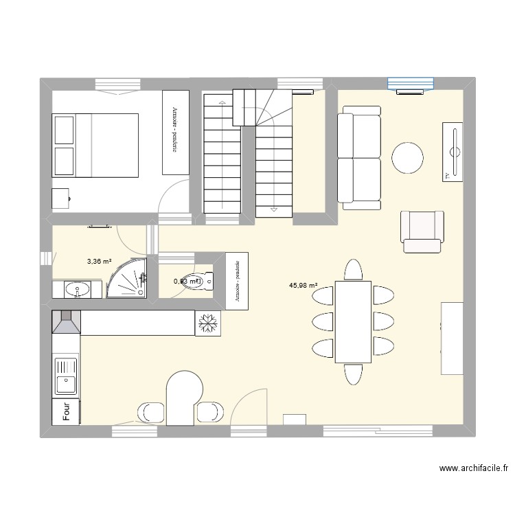 maison. Plan de 3 pièces et 50 m2