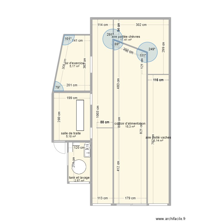 chevrerie blanot. Plan de 6 pièces et 54 m2