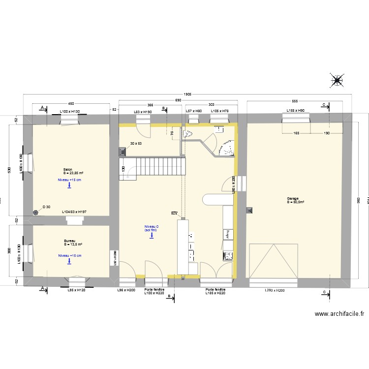 RDC_V3 après travaux. Plan de 1 pièce et 154 m2