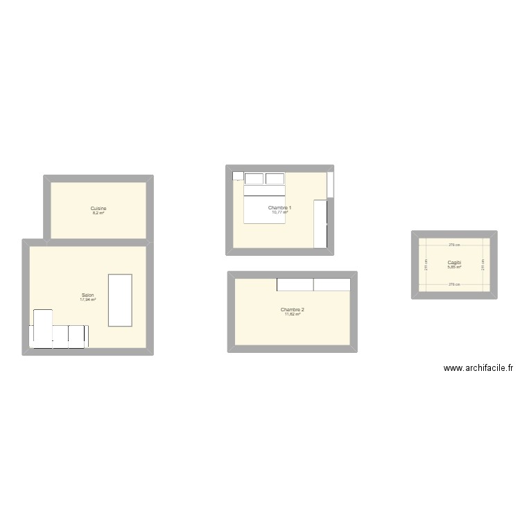 appartement. Plan de 5 pièces et 54 m2