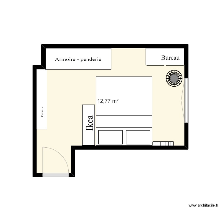 Chambre. Plan de 1 pièce et 13 m2