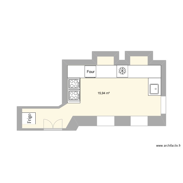 cuisine riad. Plan de 1 pièce et 16 m2