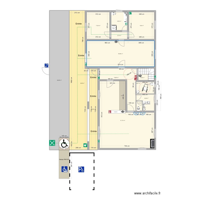 College RDC après travaux. Plan de 14 pièces et 249 m2