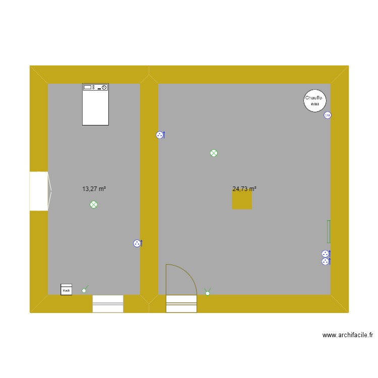 Sainte Céronne Cave. Plan de 2 pièces et 38 m2