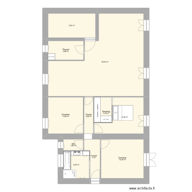 Saussan cotes Exactes Amenagement. Plan de 11 pièces et 122 m2