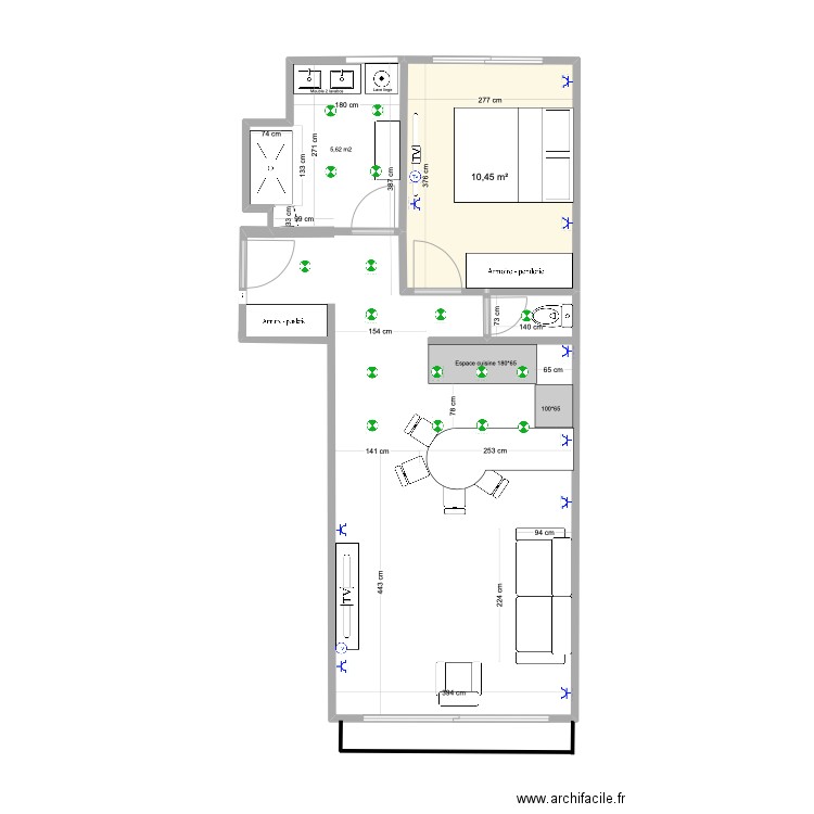 Boulogne V12 bis. Plan de 1 pièce et 10 m2