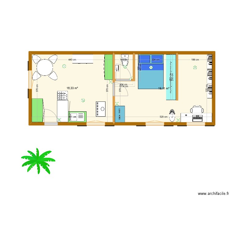 vf_base. Plan de 2 pièces et 35 m2