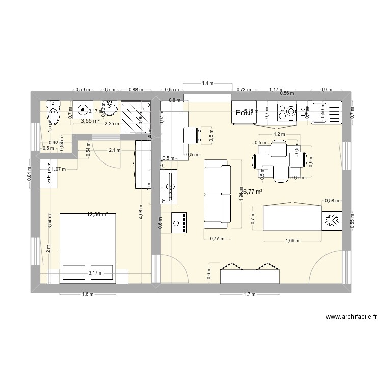 Epierre. Plan de 3 pièces et 43 m2