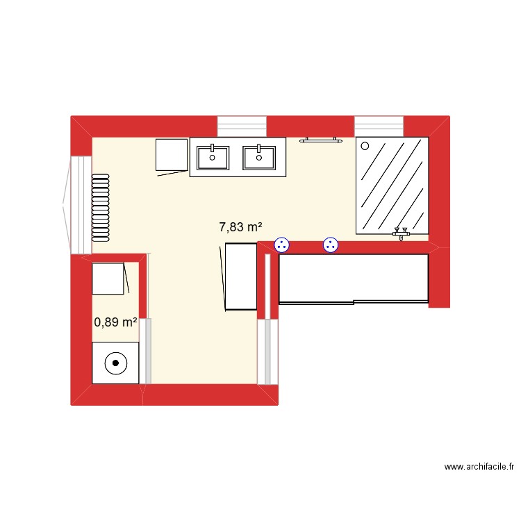 salle de bain. Plan de 2 pièces et 9 m2