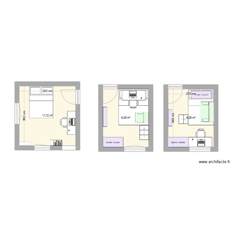 PV1. Plan de 3 pièces et 30 m2